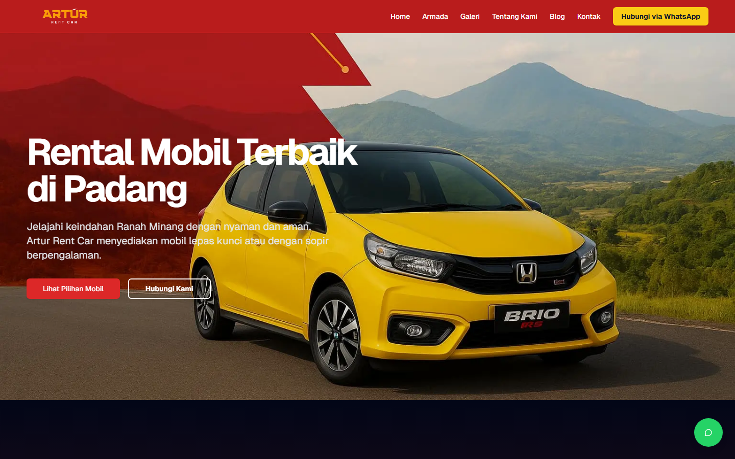 Screenshot website arturrentcarpadang.com