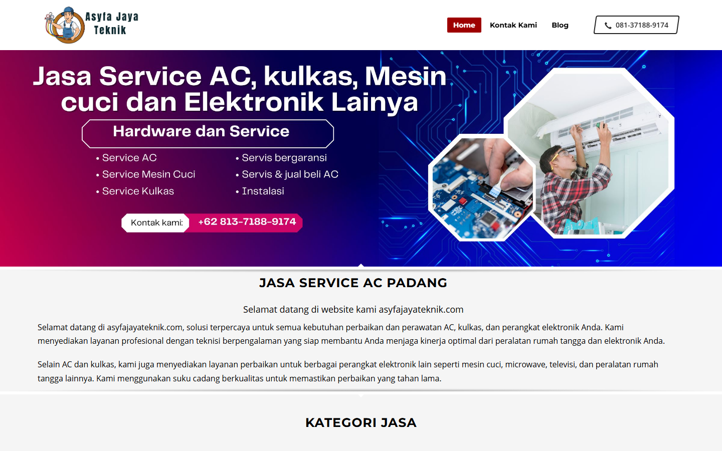 Screenshot website asyfajayateknik.com