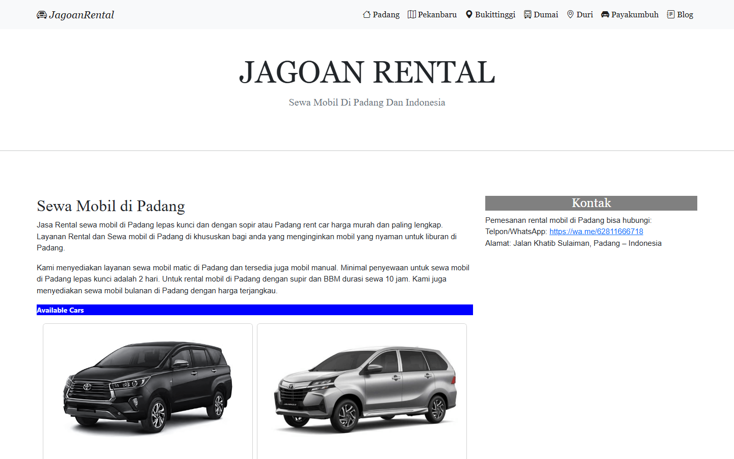 Screenshot website jagoanrental.com
