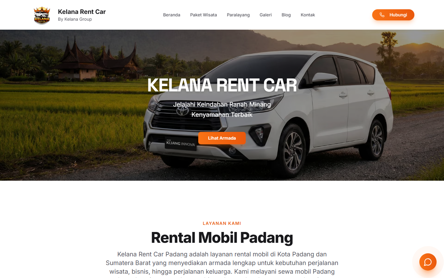 Screenshot website kelanarentalmobilpadang.com