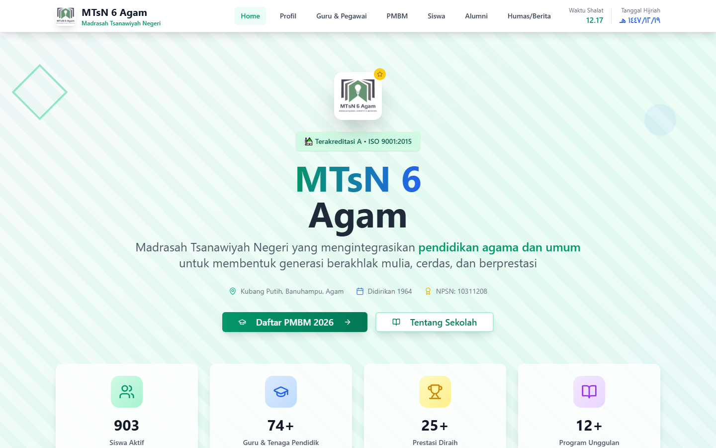 Screenshot website mtsn6agam.sch.id