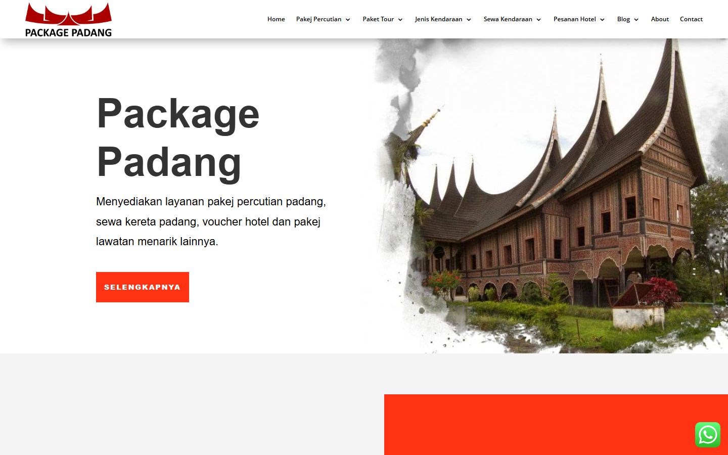 Screenshot website packagepadang.com