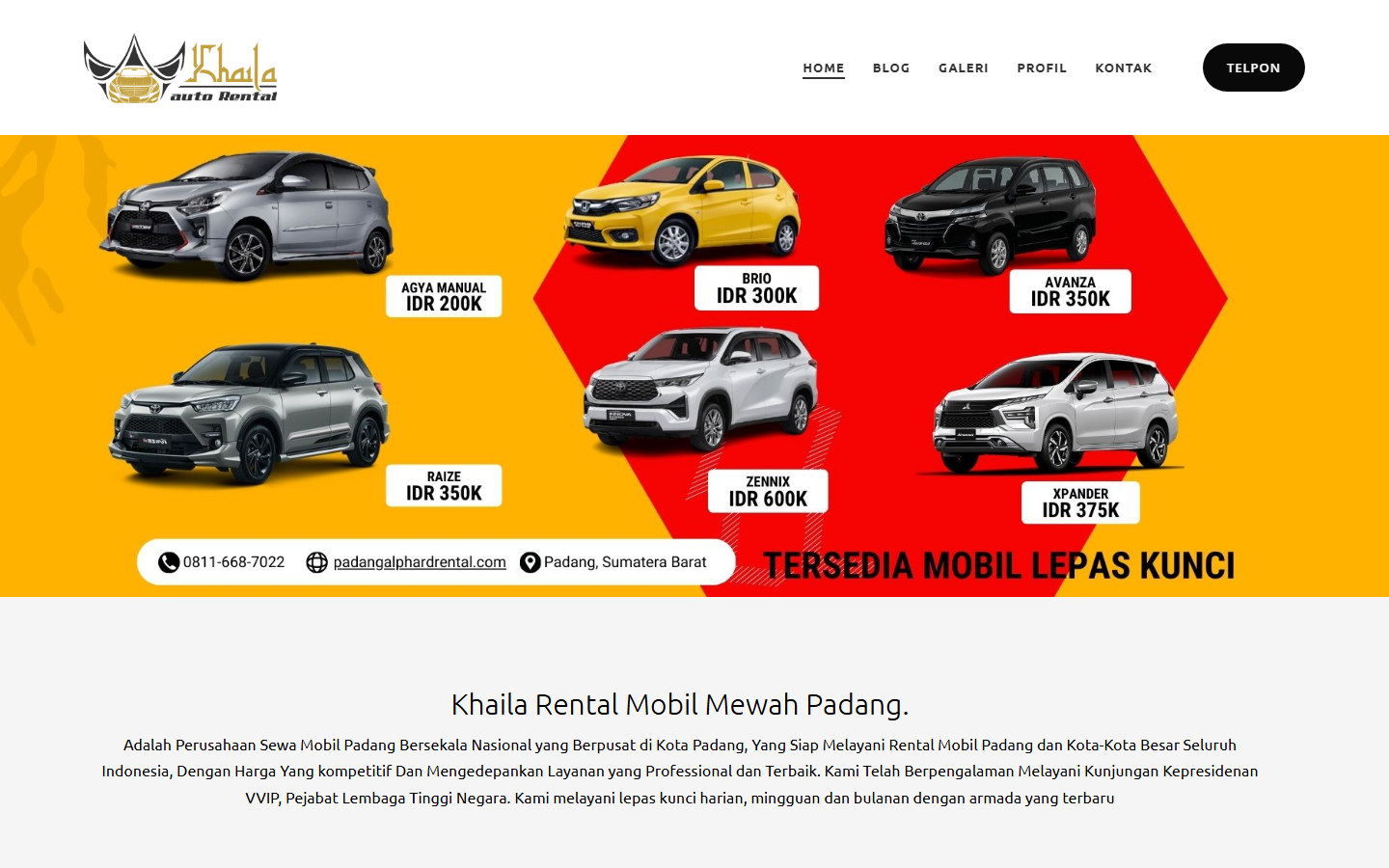 Screenshot website padangalphardrental.com