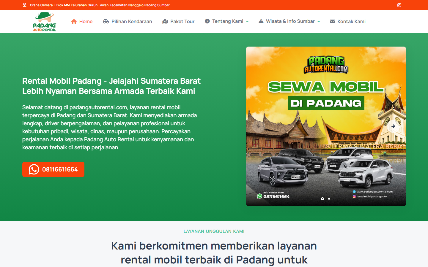 Screenshot website padangautorental.com