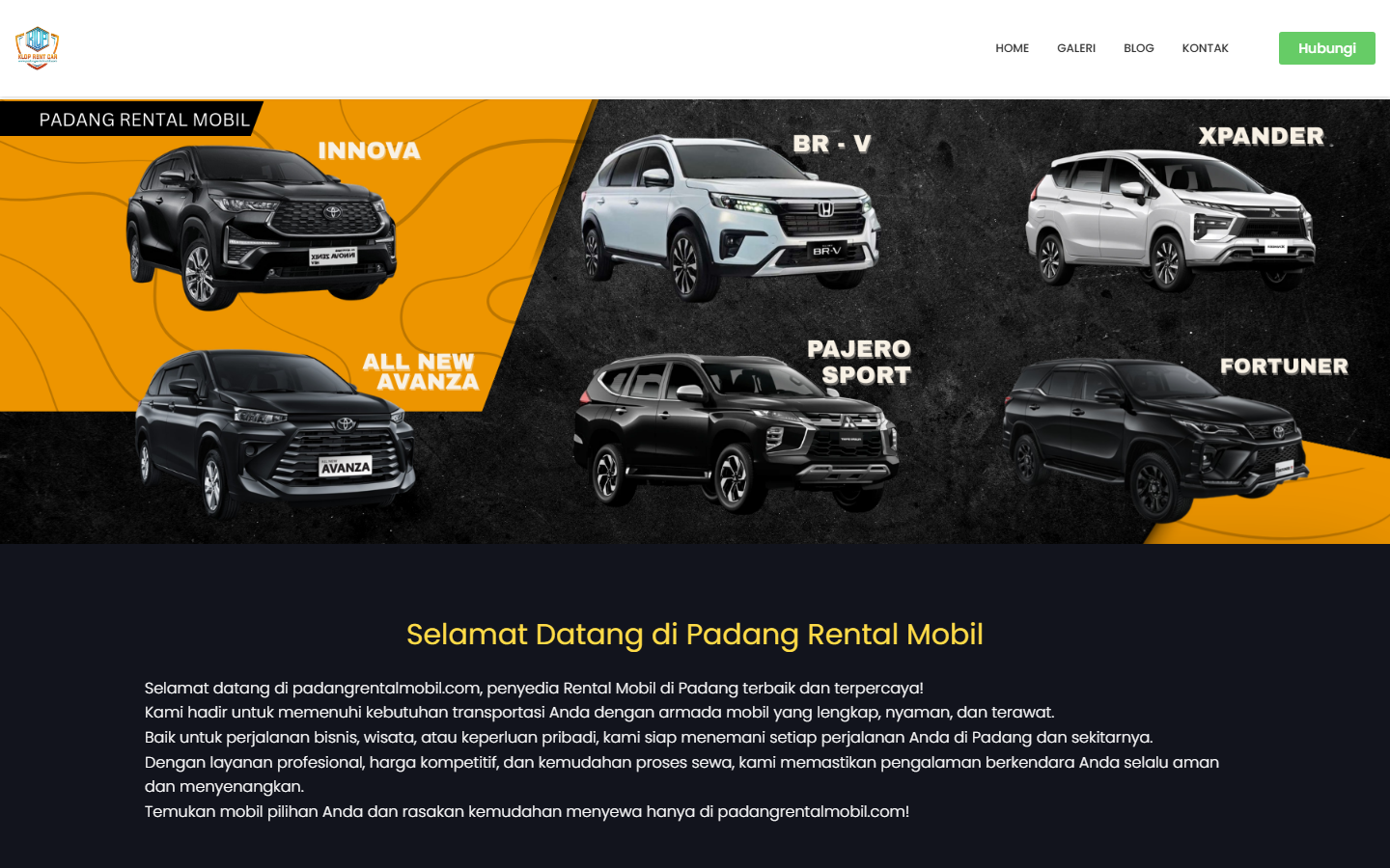 Screenshot website padangrentalmobil.com
