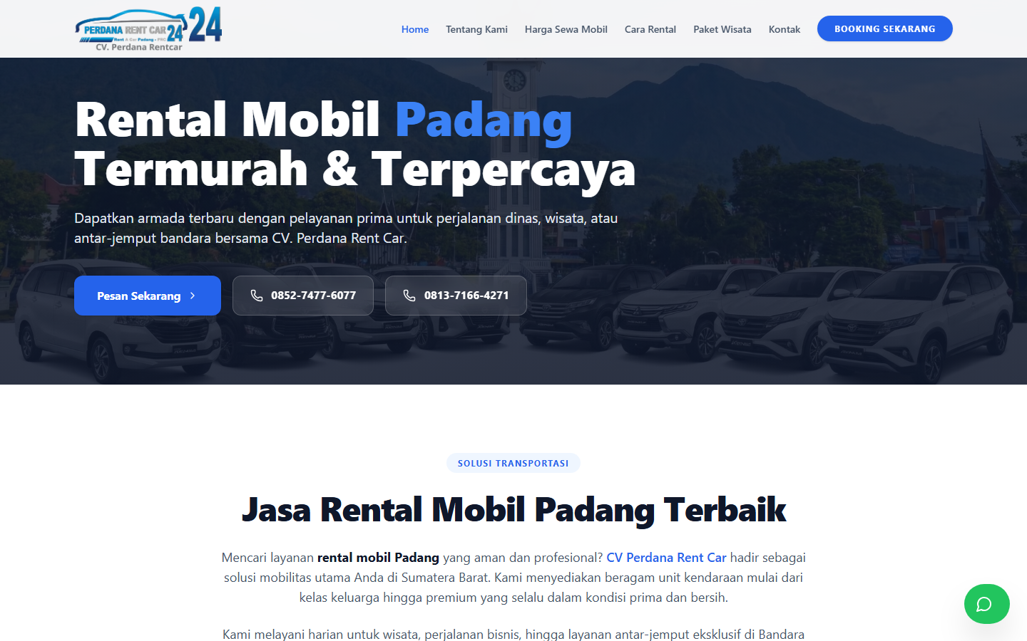 Screenshot website perdanarentalmobilpadang.com