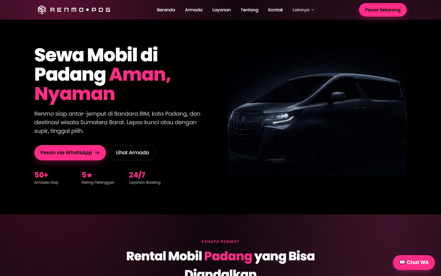 Screenshot website renmorentalmobilpadang.com