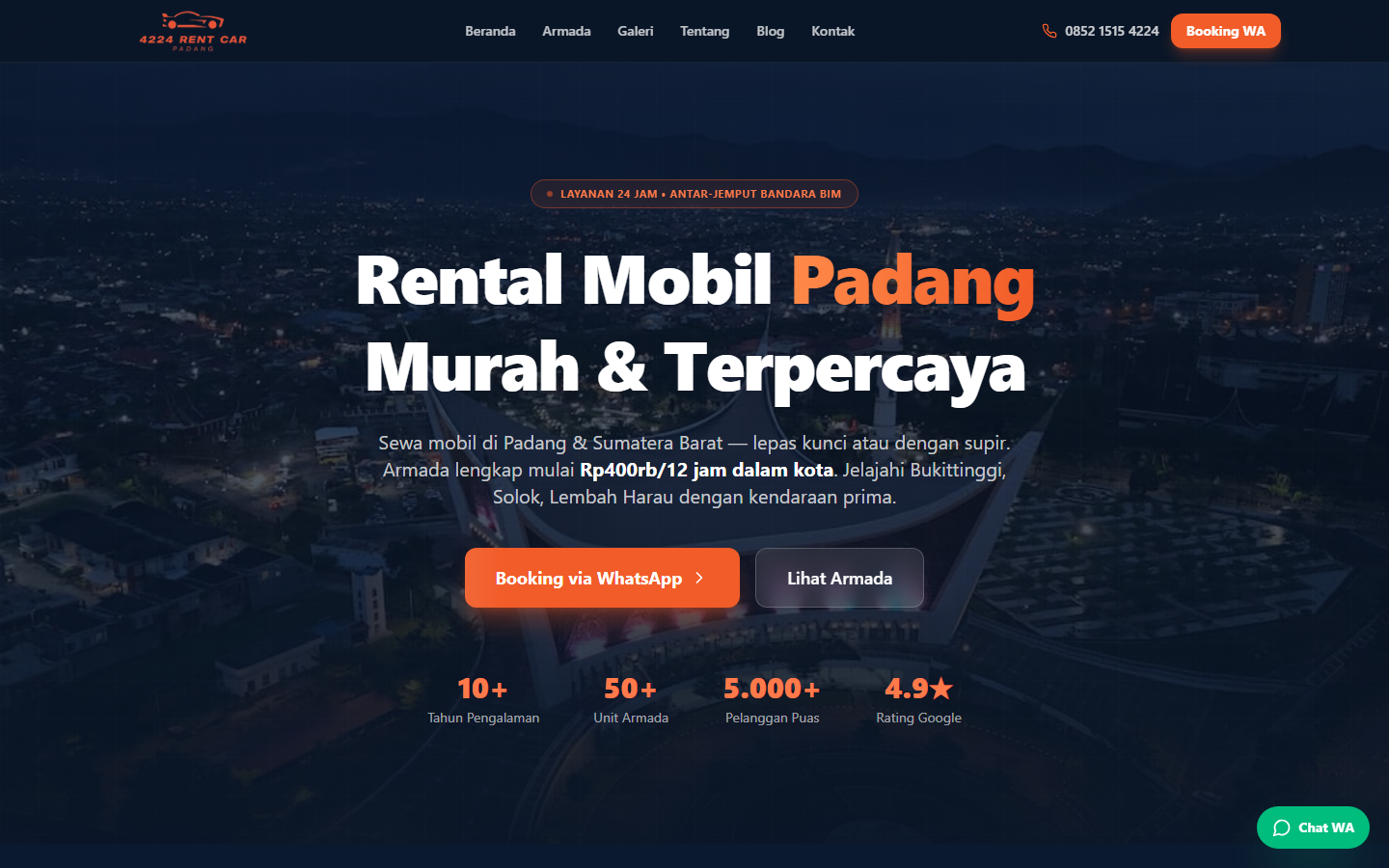 Screenshot website rentalmobilpadang4224.com