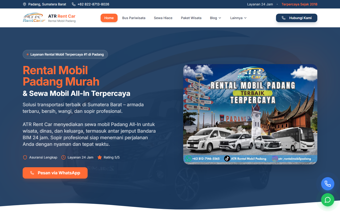 Screenshot website rentalmobilpadangatr.com