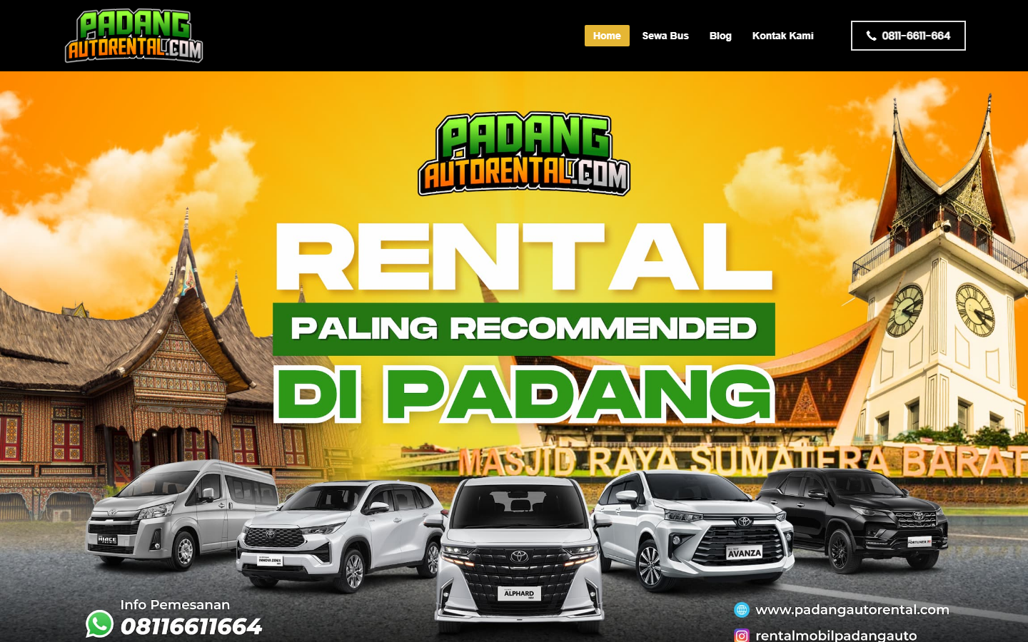 Screenshot website rentalmobilpadangauto.com