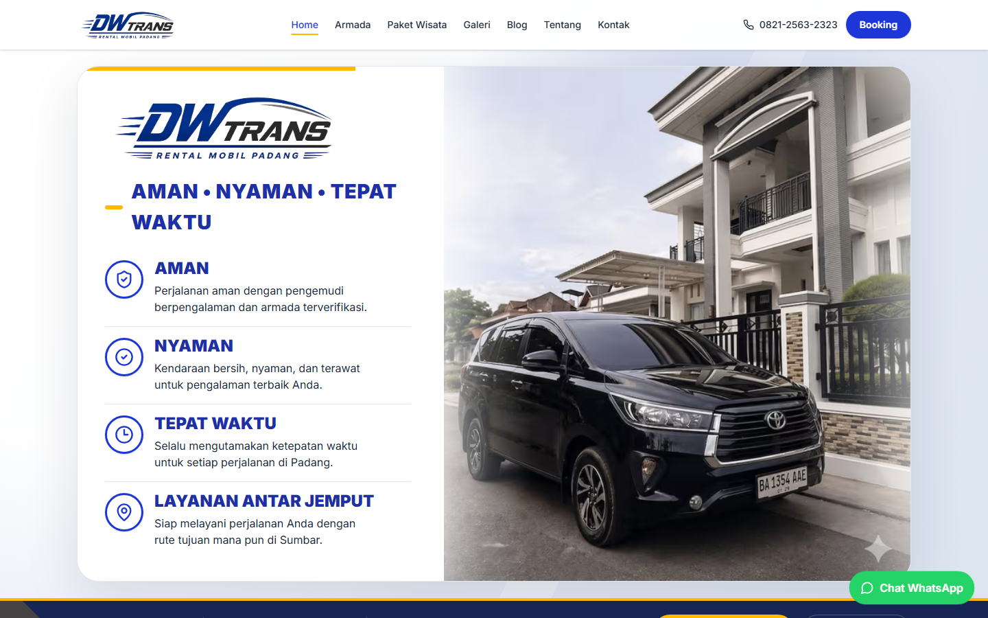 Screenshot website rentalmobilpadangdw.com