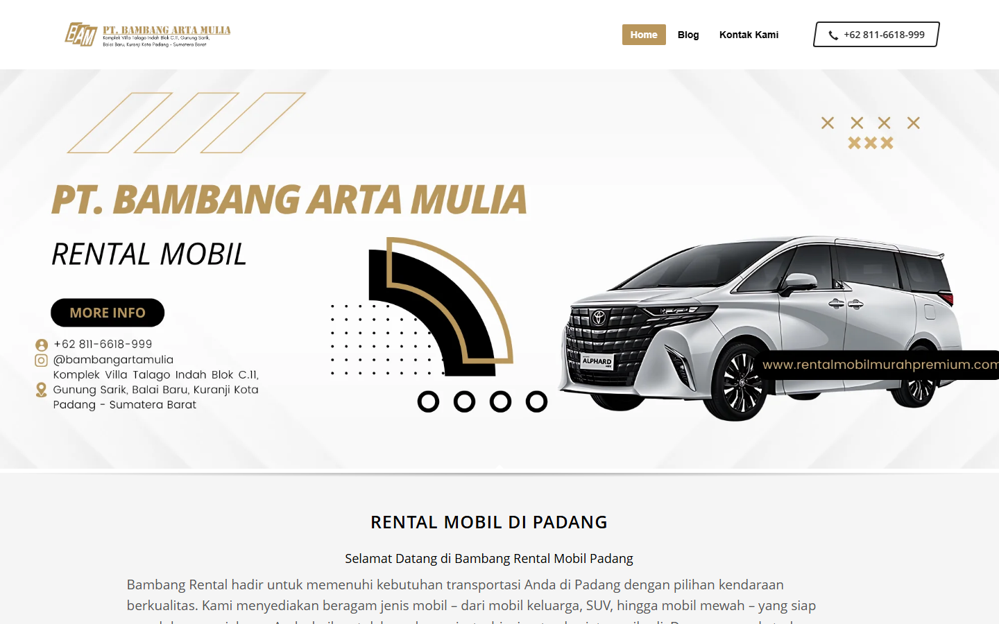 Screenshot website rentalmobilpadangmurahpremium.com