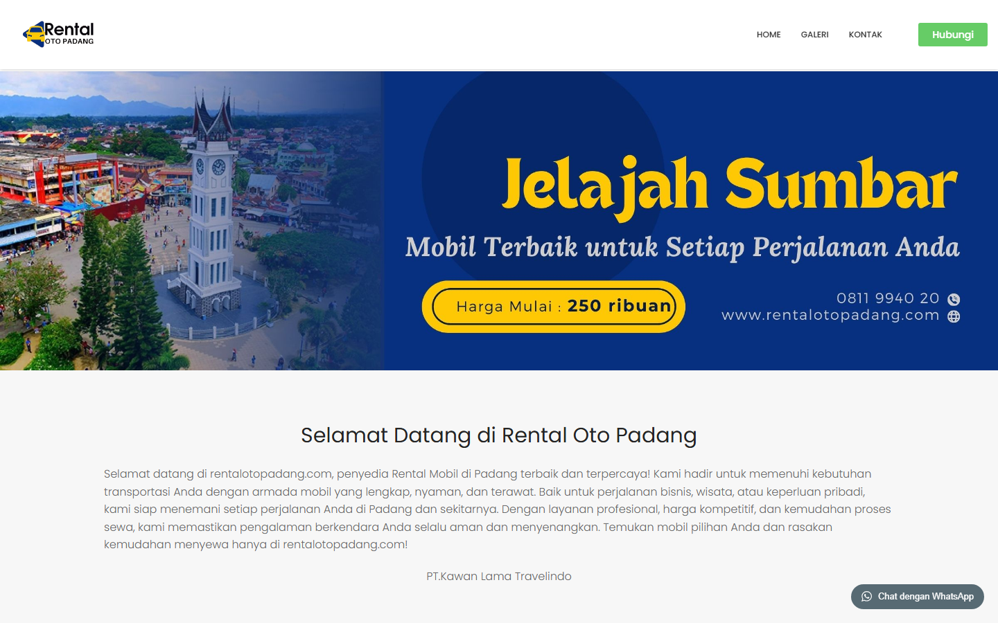 Screenshot website rentalotopadang.com