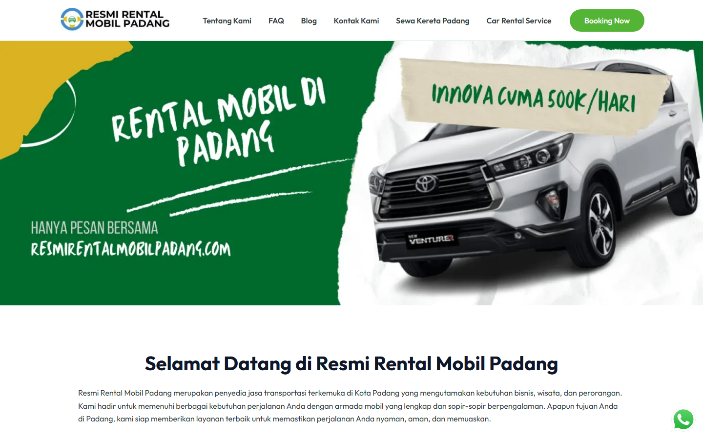 Screenshot website resmirentalmobilpadang.com