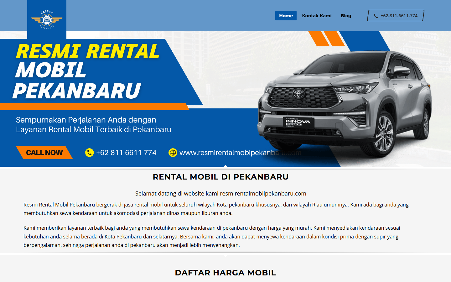 Screenshot website resmirentalmobilpekanbaru.com