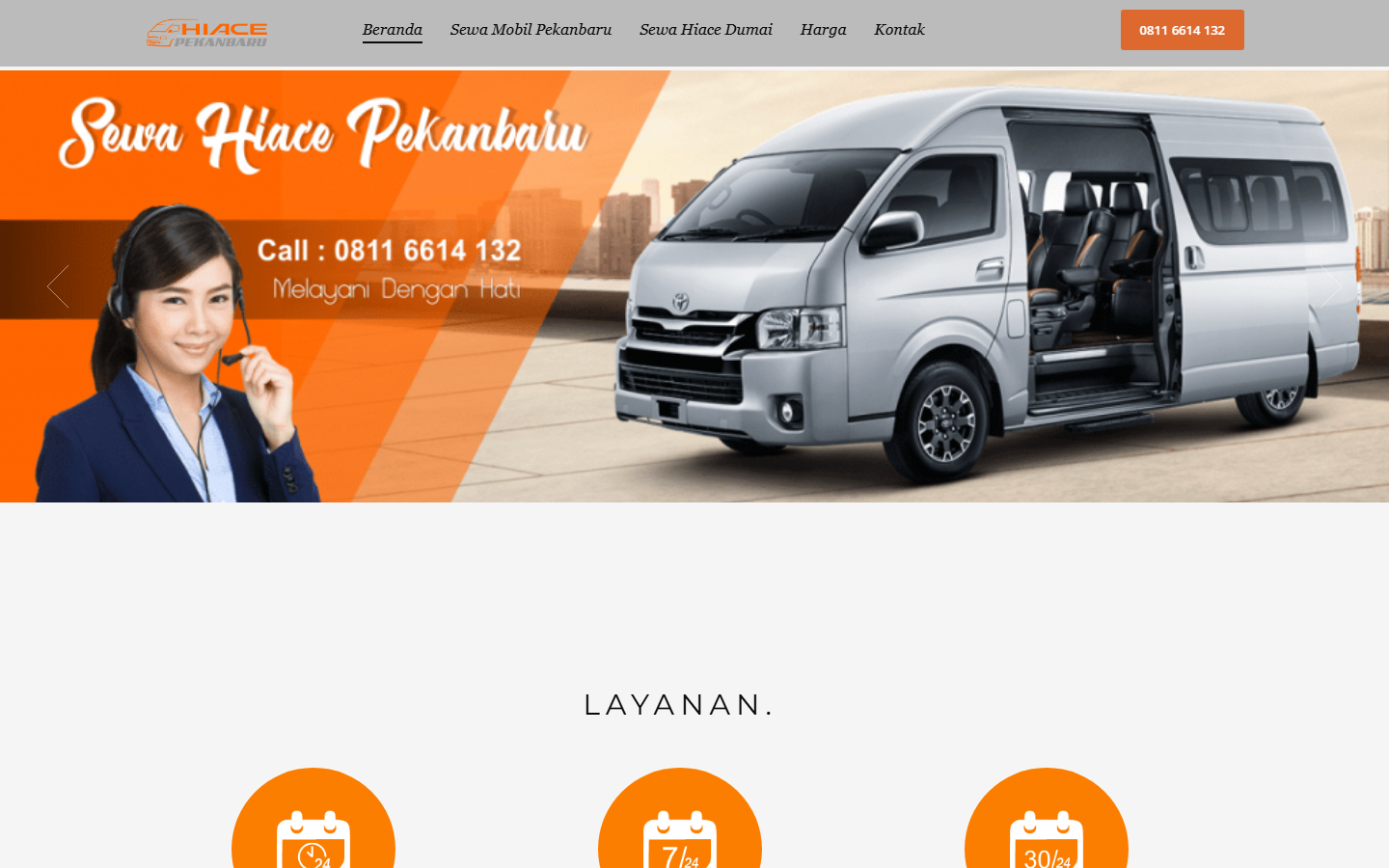 Screenshot website sewahiacepekanbaru.com