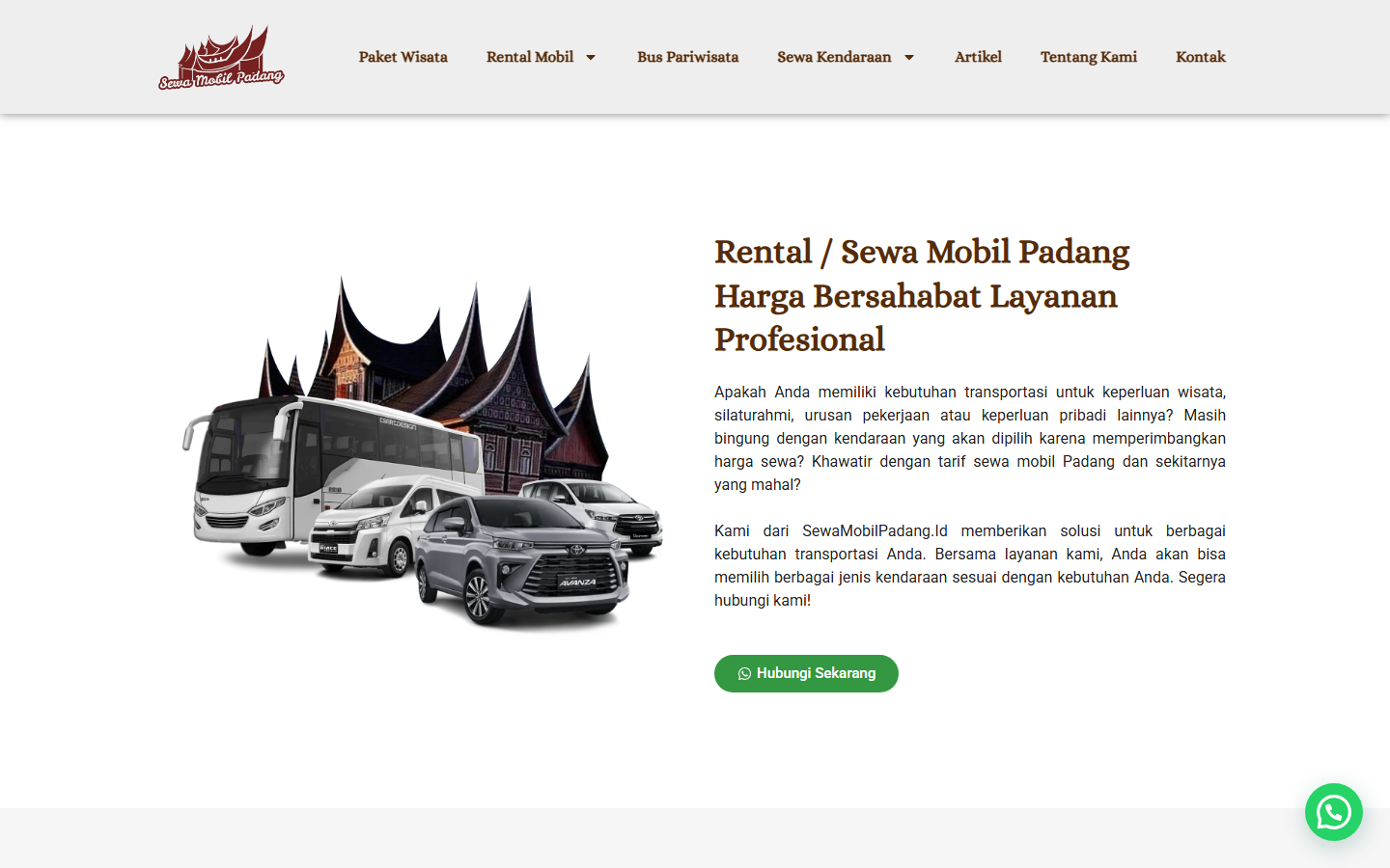 Screenshot website sewamobilpadang.id