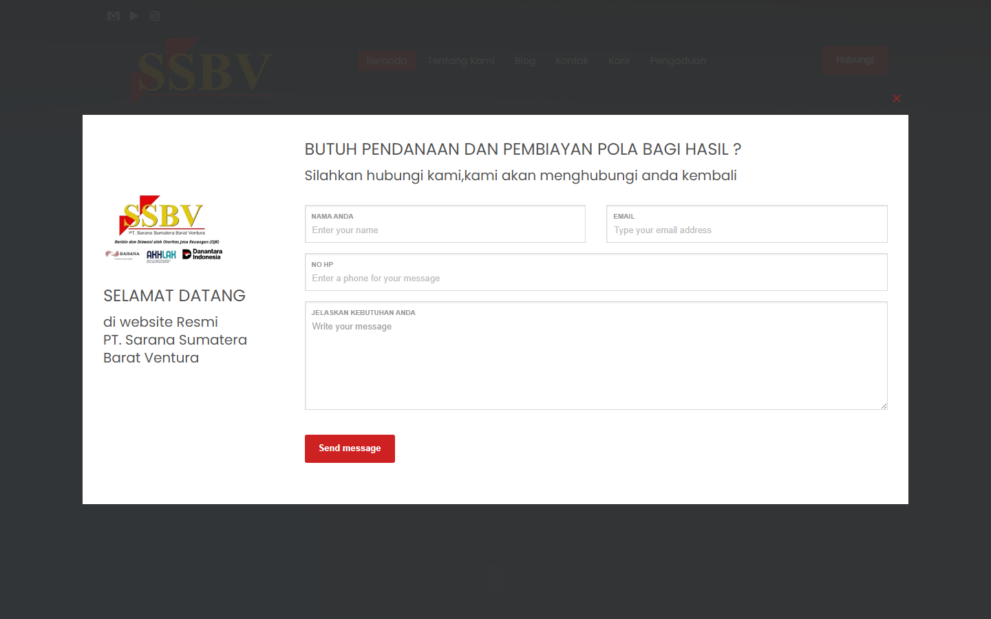 Screenshot website sumbarventura.co.id